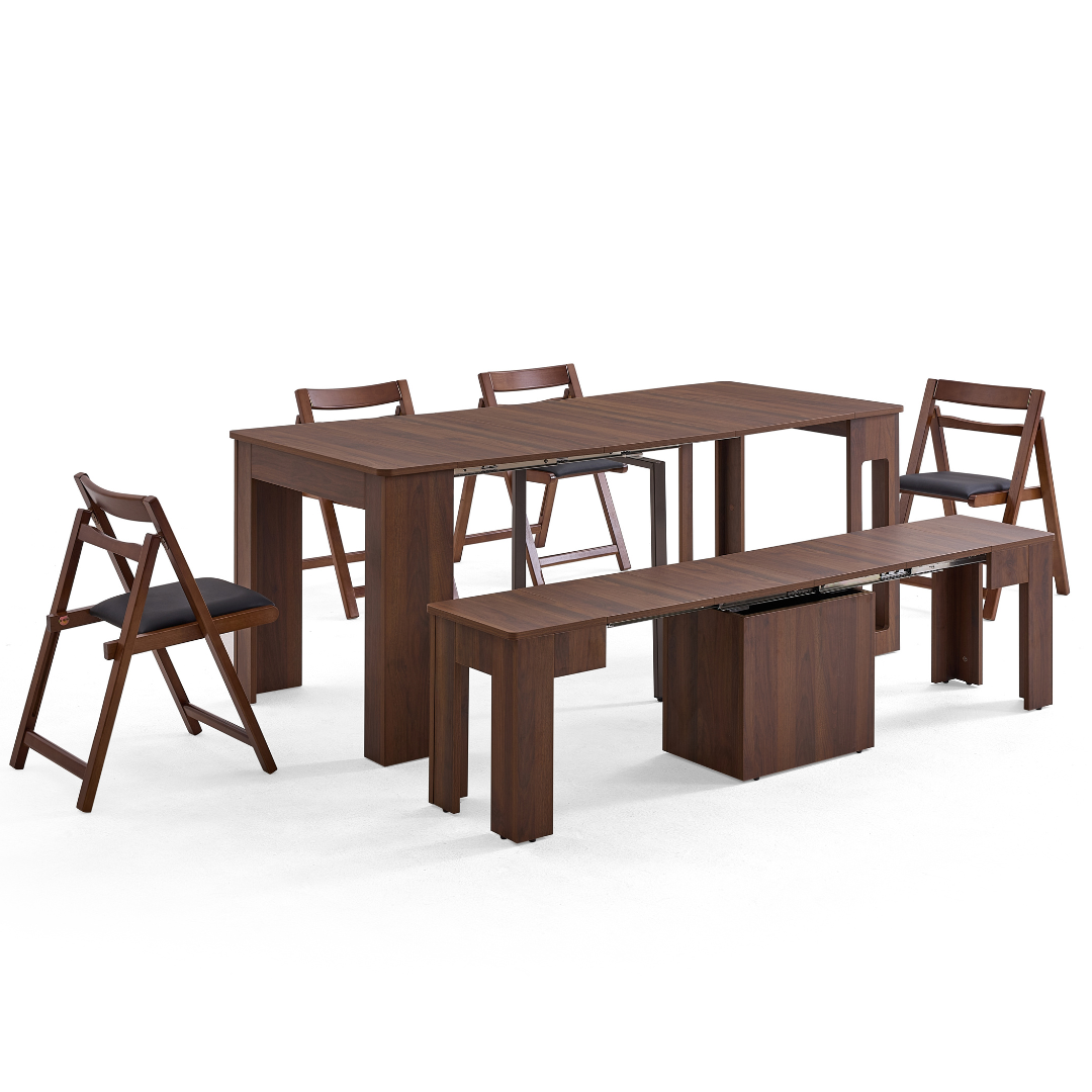 Flexi-Table 套裝:0.4米至1.8米可伸縮餐桌+可伸縮長凳+2張折疊椅
