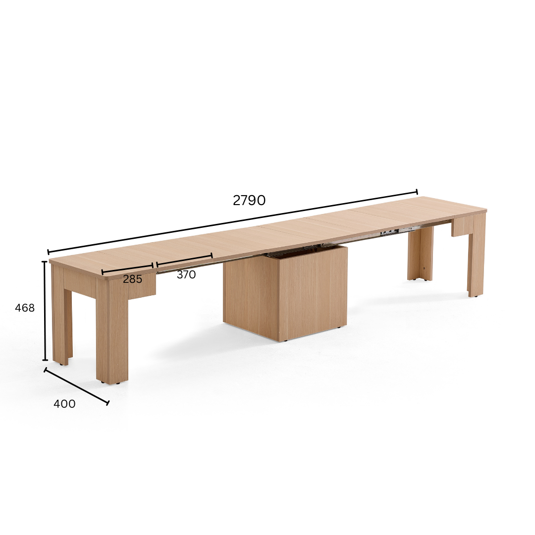 Flexi-Table Pro Set: 0.6m-2.8m Super Extendable Dining Table & Extendable Bench & 4 Foldable Chairs