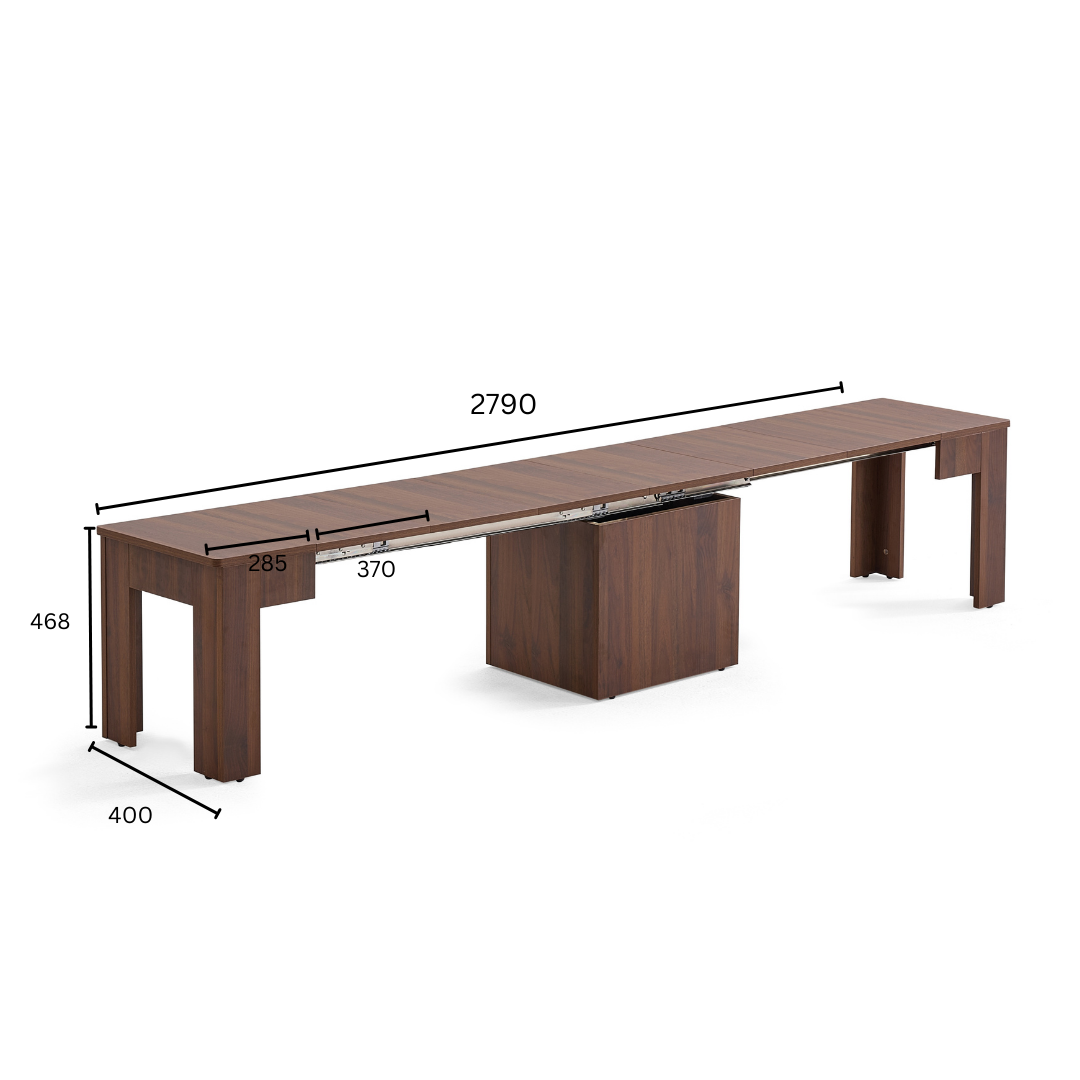 Flexi-Table Pro Set: 0.6m-2.8m Super Extendable Dining Table & Extendable Bench & 4 Foldable Chairs