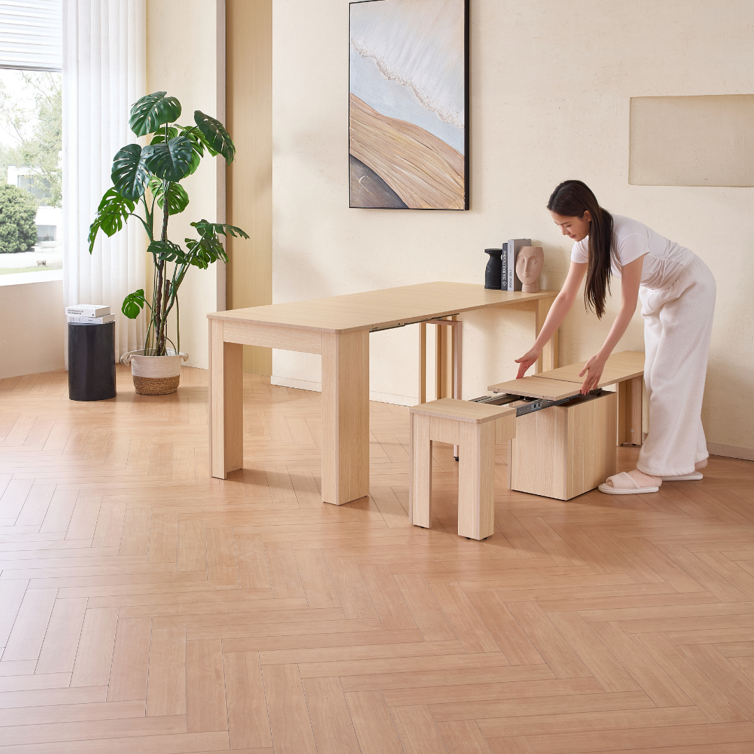 Flexi-Table 套裝:0.4米至 1.8米可伸縮餐桌 +可伸縮長凳