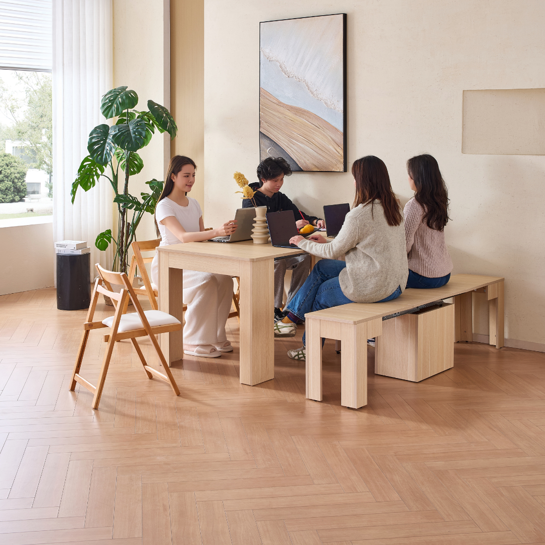 Flexi-Table 套裝:0.4米至 1.8米可伸縮餐桌 +可伸縮長凳