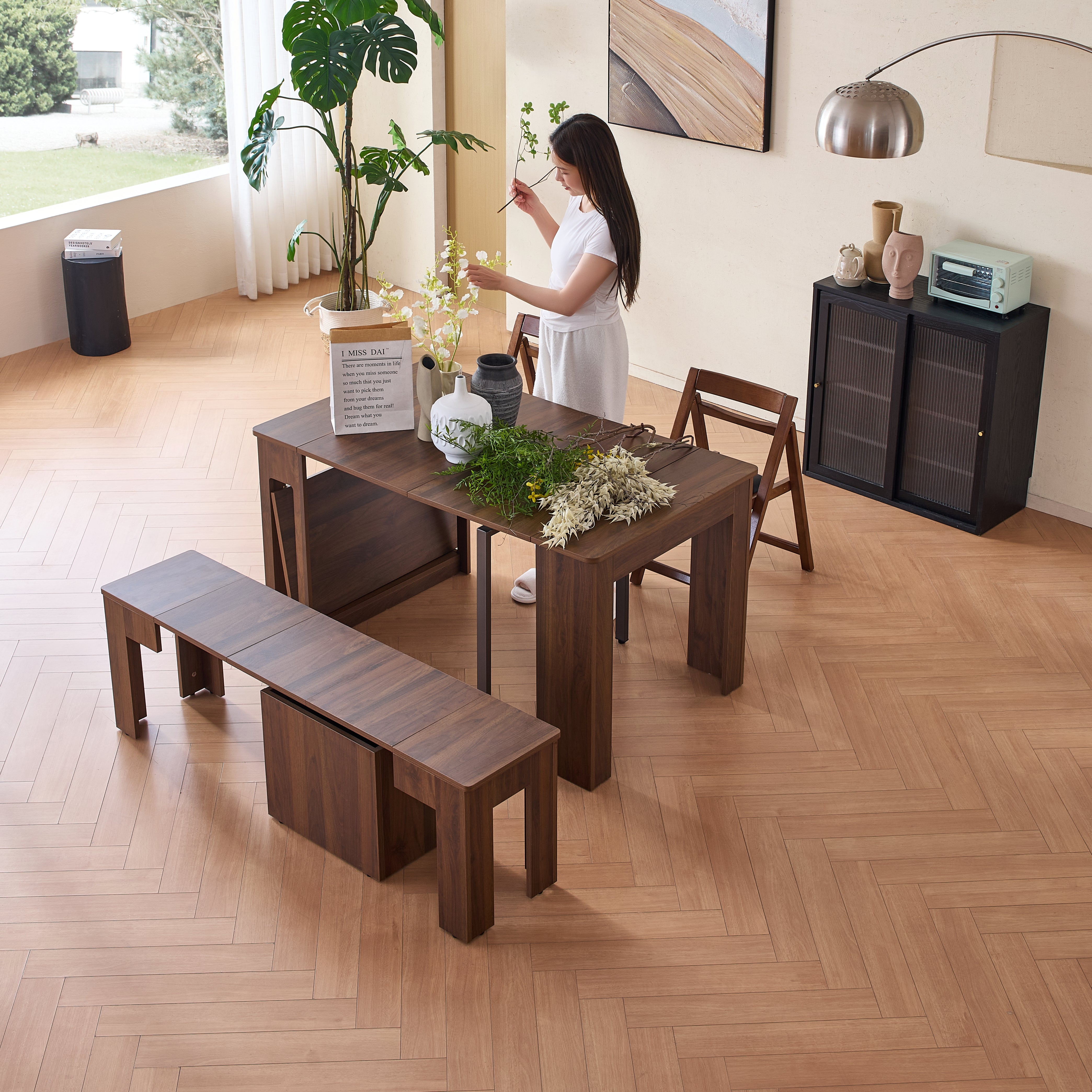 Flexi-Table 套裝:0.4米至 1.8米可伸縮餐桌 + 2 個可伸縮長凳