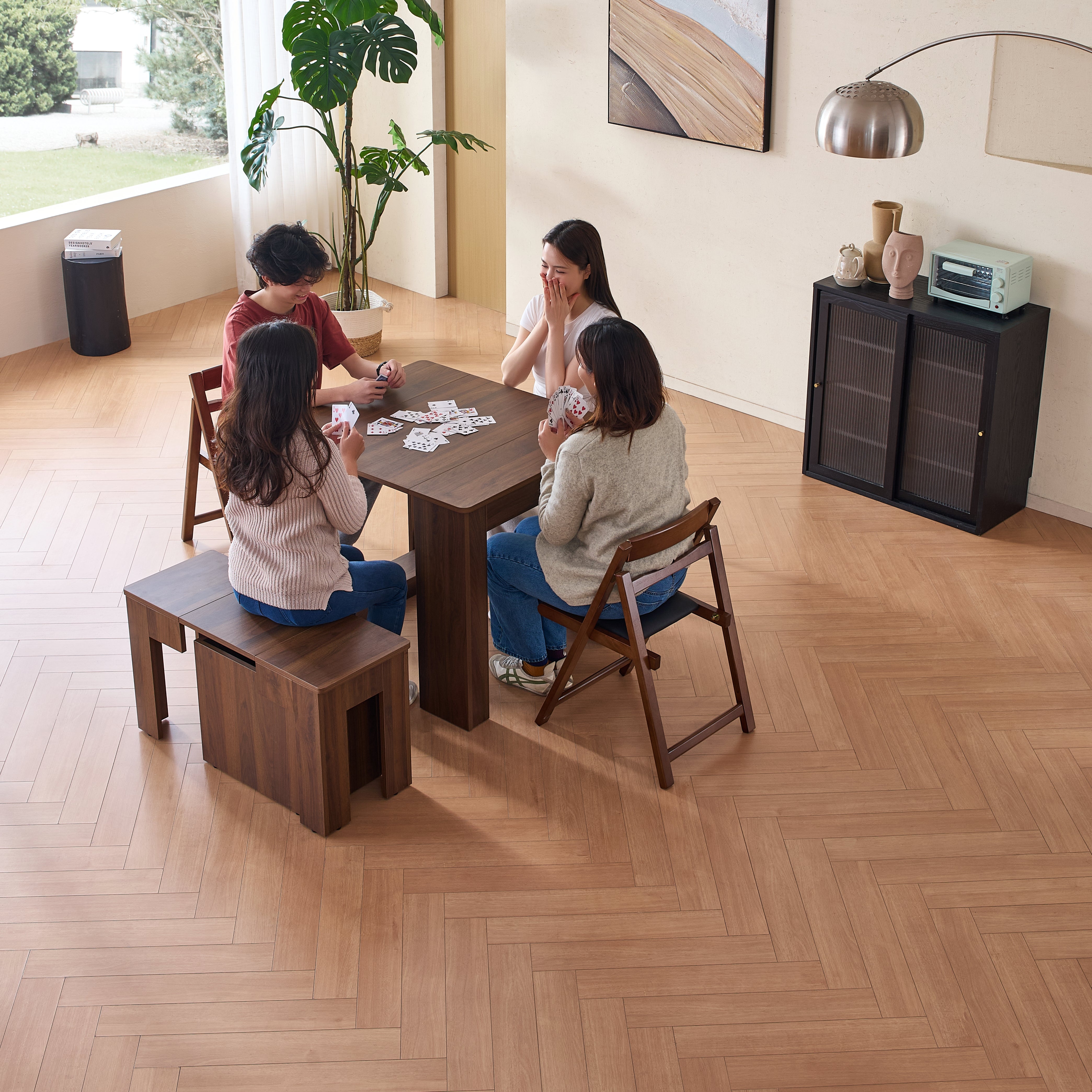 Flexi-Table 套裝:0.4米至1.8米可伸縮餐桌+可伸縮長凳+2張折疊椅