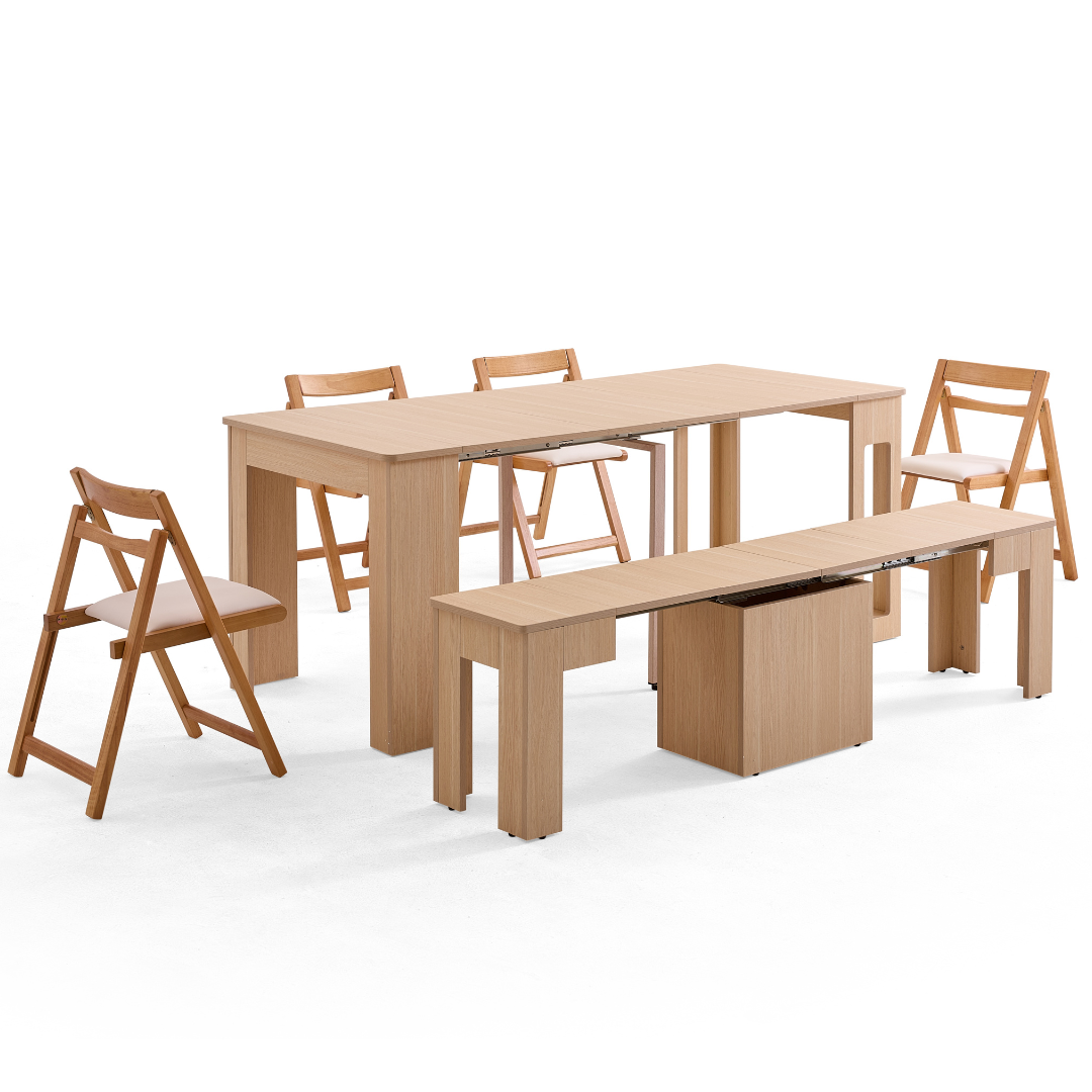 Flexi-Table 套裝:0.4米至1.8米可伸縮餐桌+可伸縮長凳+2張折疊椅