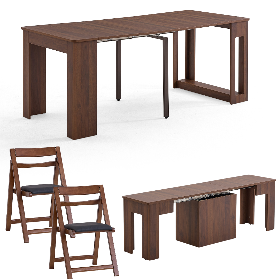 Flexi-Table 套裝:0.4米至1.8米可伸縮餐桌+可伸縮長凳+2張折疊椅