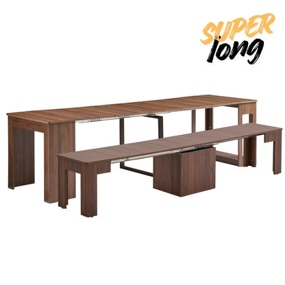Flexi-Table Pro Set:  0.6m-2.8m Super Extendable Dining Table & Extendable Bench