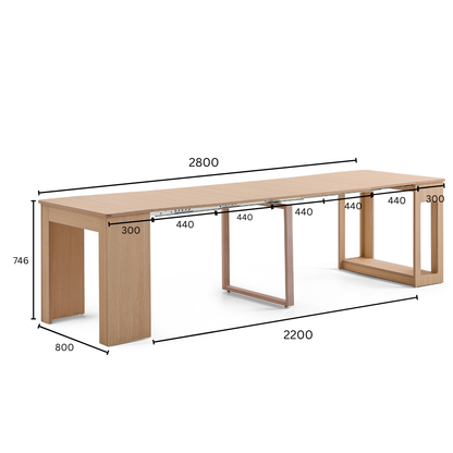 Flexi-Table Pro Set:  0.6m-2.8m Super Extendable Dining Table & Extendable Bench