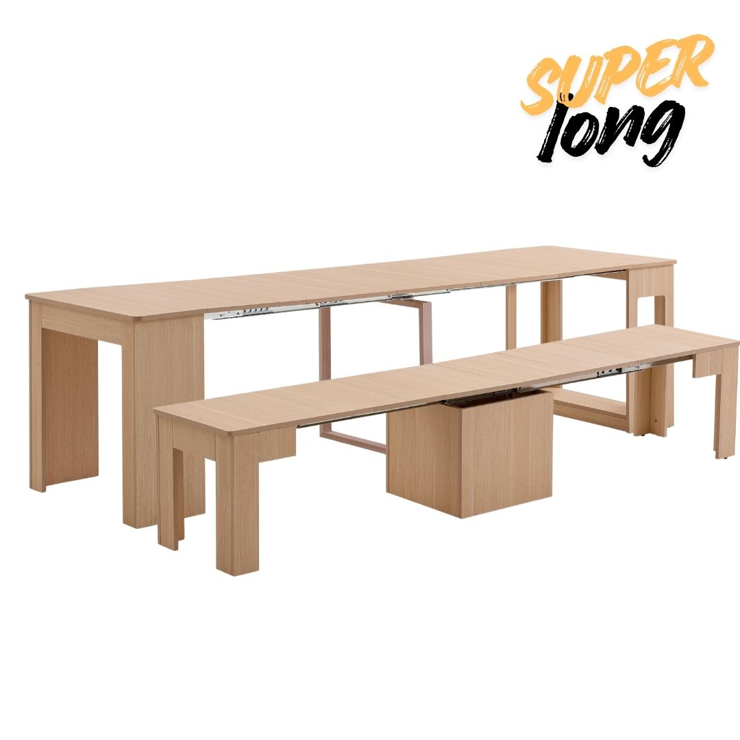 Flexi-Table Pro Set: 0.6m-2.8m Super Extendable Dining Table & Extenda