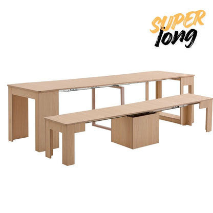 Flexi-Table Pro Set:  0.6m-2.8m Super Extendable Dining Table & Extendable Bench