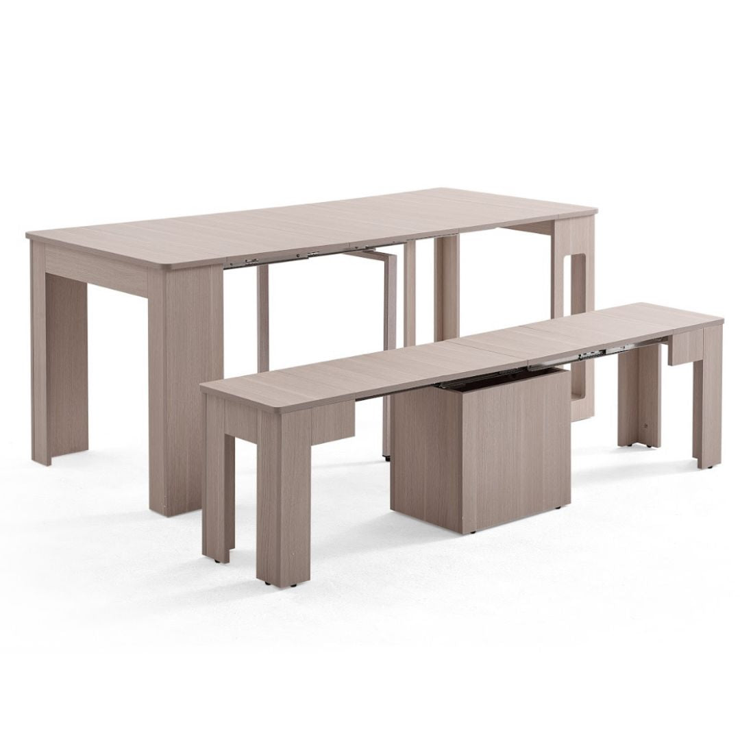 Flexi-Table Set: 0.4m to 1.8m Extendable Dining Table & 0.5m-1.8m Extendable Bench