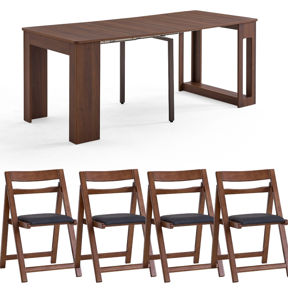 Flexi-Table Set: 0.4m-1.8m Extendable Dining Table + 4 Foldable Chairs