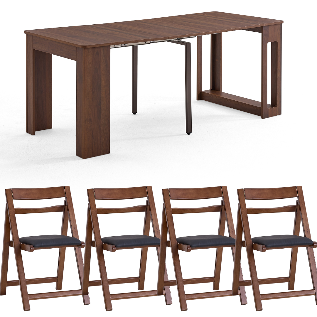 Flexi-Table Set: 0.4m-1.8m Extendable Dining Table + 4 Foldable Chairs