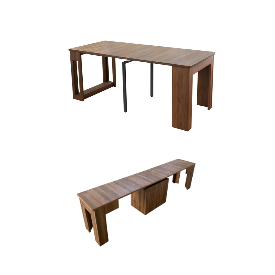 Flexi-Table Set: 0.4m to 1.8m Extendable Dining Table & 0.5m-1.8m Extendable Bench