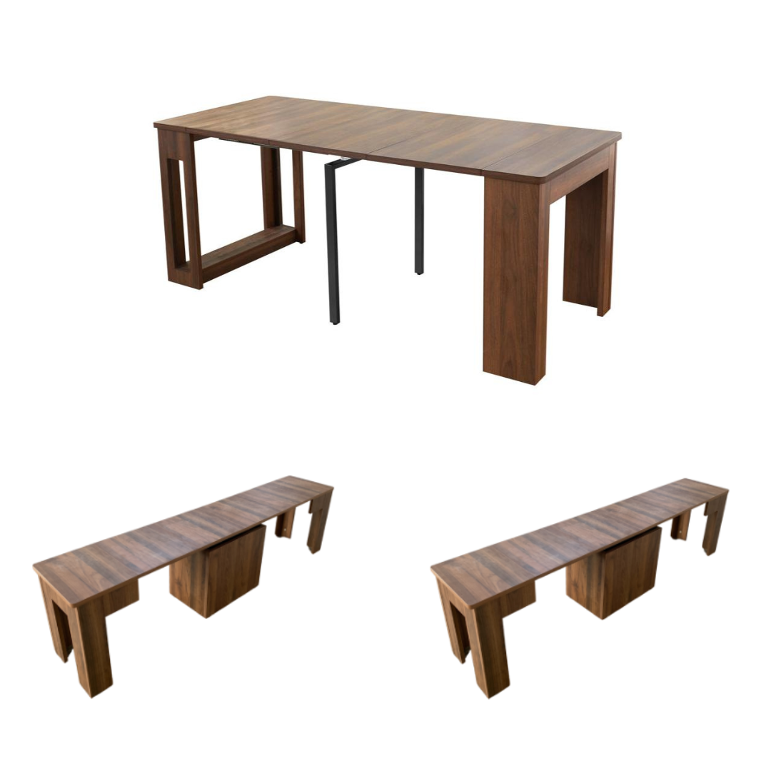 Flexi-Table Set: 0.4m to 1.8m Extendable Dining Table & 2 Extendable Benches