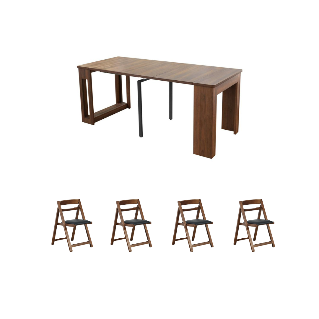 Flexi-Table Set: 0.4m-1.8m Extendable Dining Table + 4 Foldable Chairs