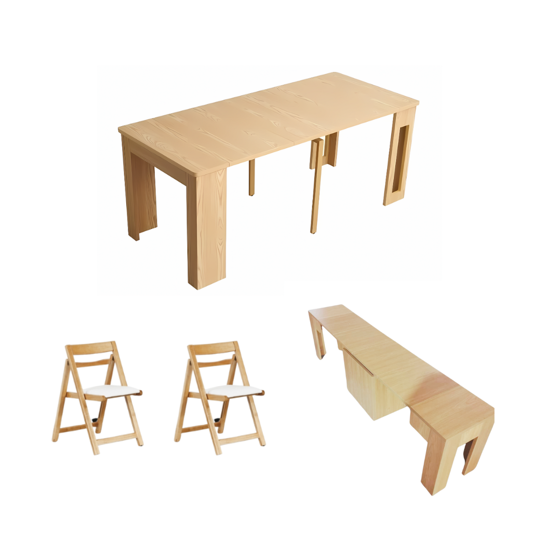 Flexi-Table Set:  0.4m-1.8m Extendable Dining Table + Extendable Bench + 2 Foldable Chairs