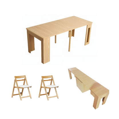 Flexi-Table Set:  0.4m-1.8m Extendable Dining Table + Extendable Bench + 2 Foldable Chairs