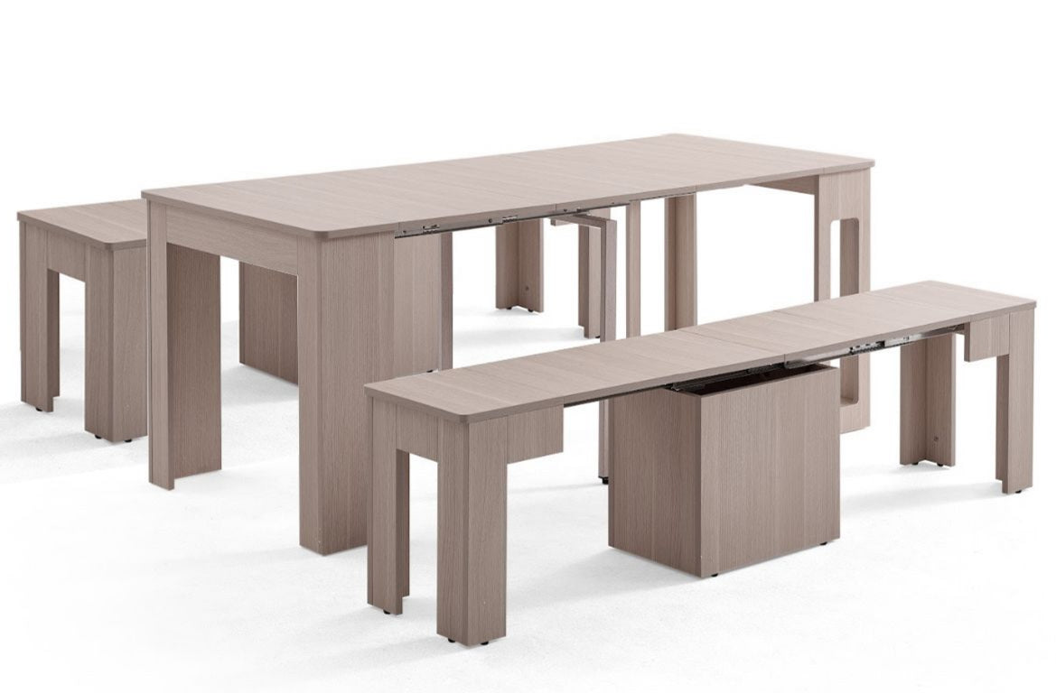 Flexi-Table Set: 0.4m to 1.8m Extendable Dining Table & 2 Extendable Benches